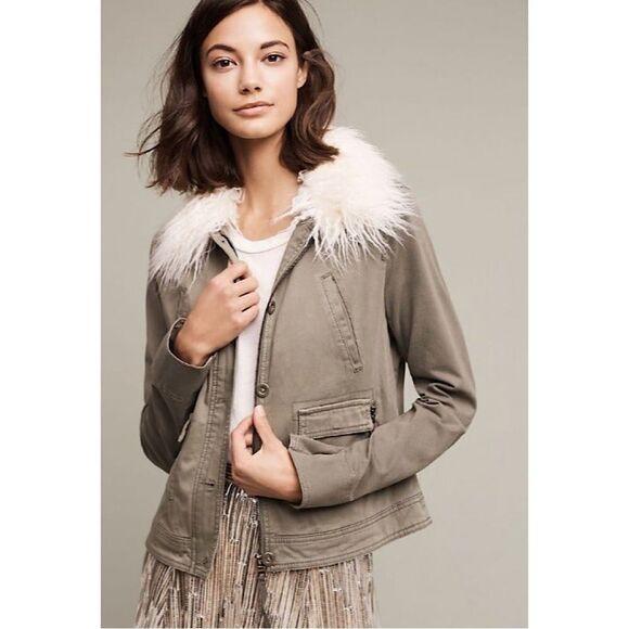 Anthropologie-Marrakech Faux Fur Trim Collar Jacket - Picture 1 of 12